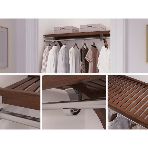 John Louis Home Solid Wood 16in. Deep 4ft. Shelf with Bar Kit Chestnut JLH-652CH-B - main